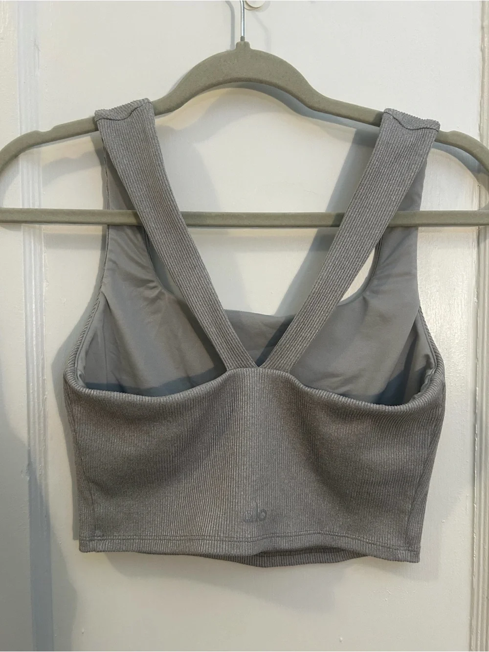 ALO Yoga Ribbed Gray Cross-Back Sports Bra Tank